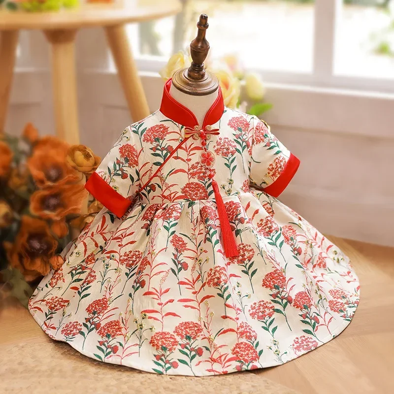 2024 Baby girl first birthday Tang suit girls Christening Dress Chinese style cheongsam dress children's princess dress summer