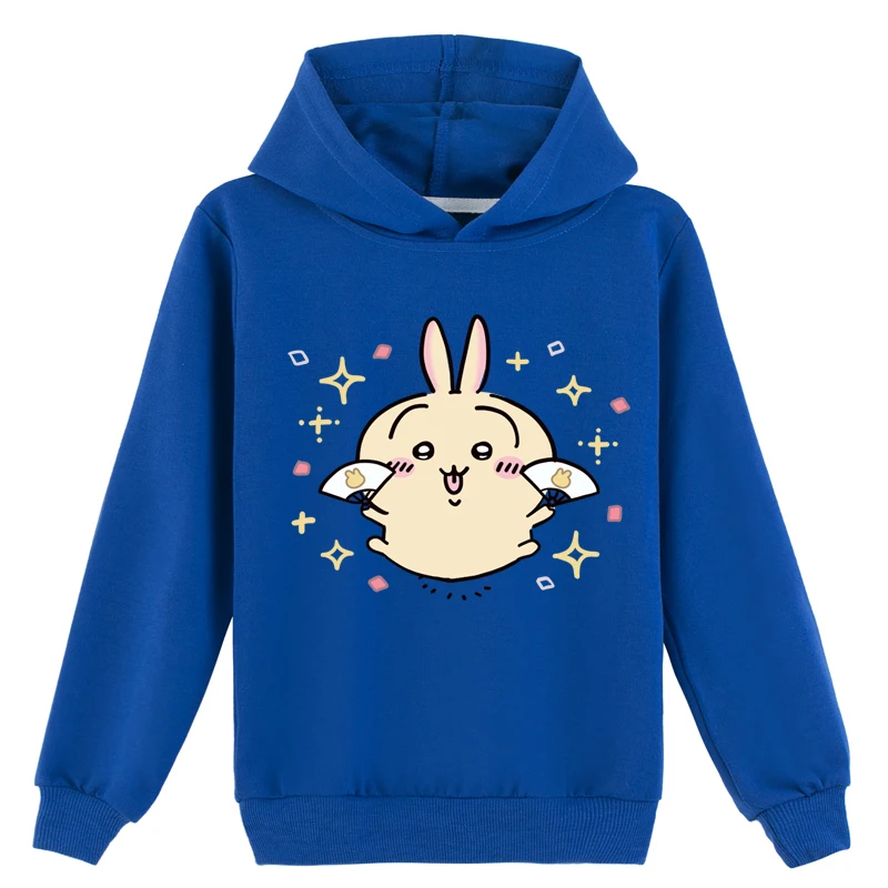 Sudadera con capucha de dibujos animados para niños pequeños y niñas, cómodas camisetas de manga larga, sudadera de moda Chiikawa con capucha (2-14 años, 5 colores)