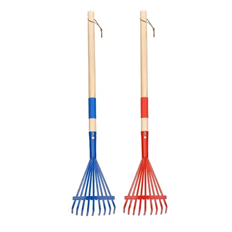 Y42A-6Pcs Metal Kids Rakes With Hardwood Handle 27 Inch Small Rake For Gardening Mini Rake For Kids Garden Lawn Yard Tools