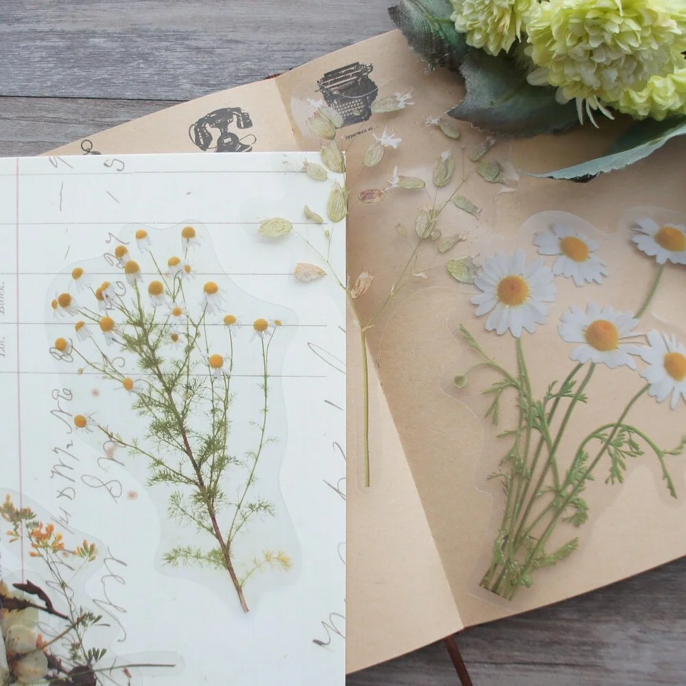 10pcs Big Size White Daisy Flower Style PVC Transparent Sticker Scrapbooking DIY Gift Decoration Tag view 5