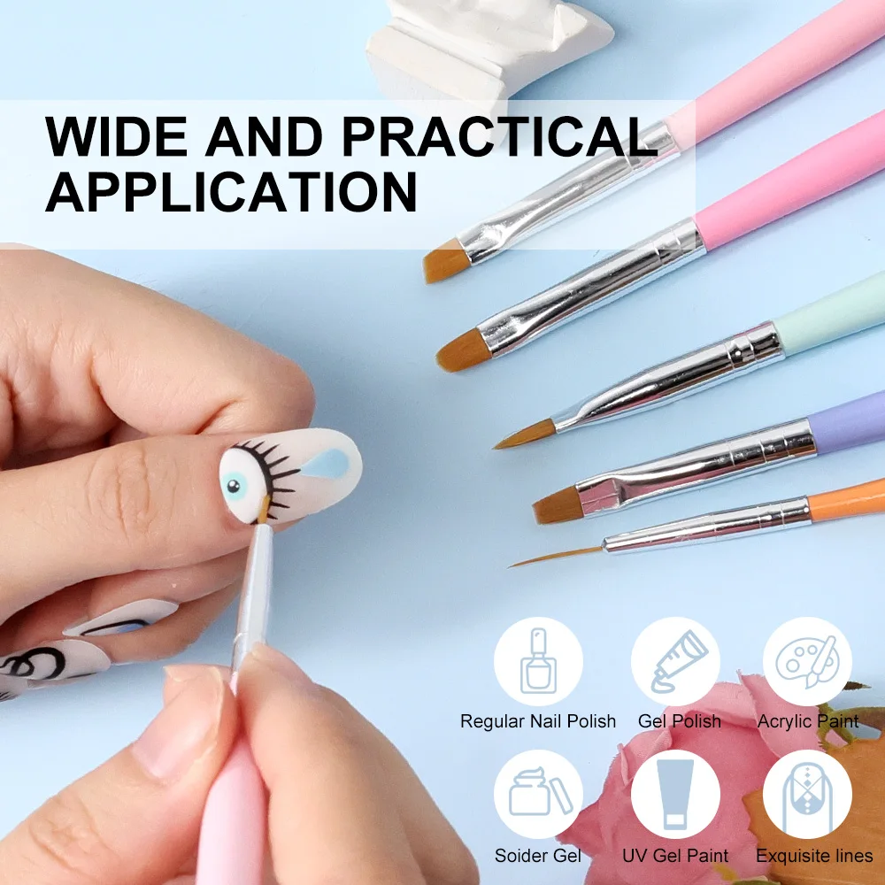LIMEGIRL 6 Set Macaron Color Nail Brush UV Gel Acrylic DIY Nail Art Uchimura Brush Kit Extended Painting Nail Art Kit Tools