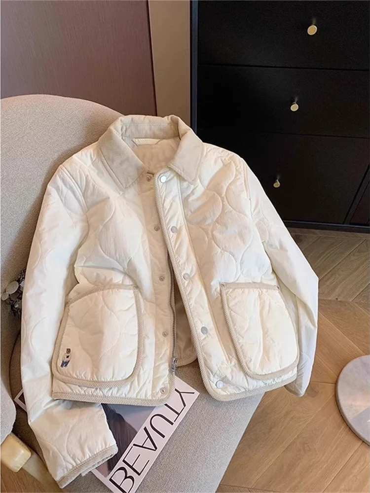 

Свободная женская хлопковая куртка в корейском стиле с цветными вставками и воротником, осенне-зимняя, мягкая, ретро, маленького размера