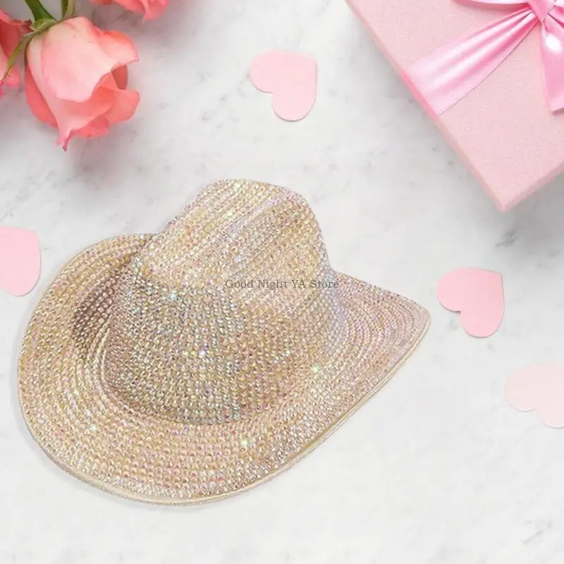  Eye-catching Cowboy Hats Crystal Party Hat Bride Hat for Wedding Music Festival