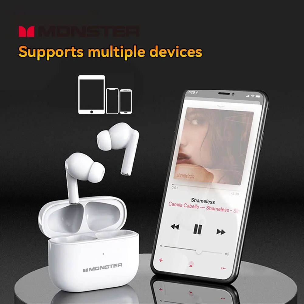 سماعات أذن Monster Wireless مزودة بتقنية البلوتوث مع سماعة رأس بخاصية إلغاء الضوضاء وسماعة أذن وقت تشغيل 48 ساعة