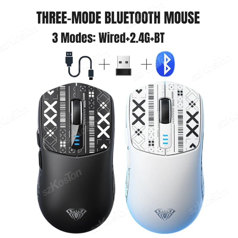 AULA SC580 Tri-Mode 2.4G/BT5.0/Wired Wireless Gaming Mouse with Anti-Slip Stickers Rechargeable 10000 DPI Mice for PC Laptop Mac