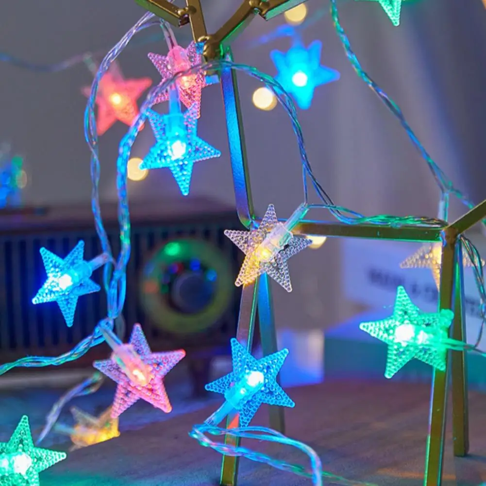 Guirnalda de luces LED con forma de copo de nieve y estrella navideña de 3m, iluminación decorativa colgante para interiores y exteriores, lámpara de ambiente de hadas para fiesta en el jardín