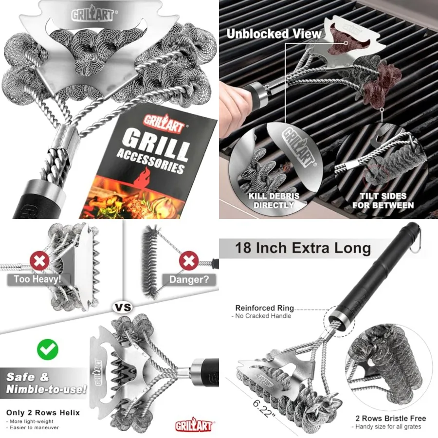 

Grill Brush for Outdoor Grill Bristle Free - Safe BBQ Grill Cleaner Brush - 18 BBQ Brush for Grill Cleaning Kit -Stainless Gril