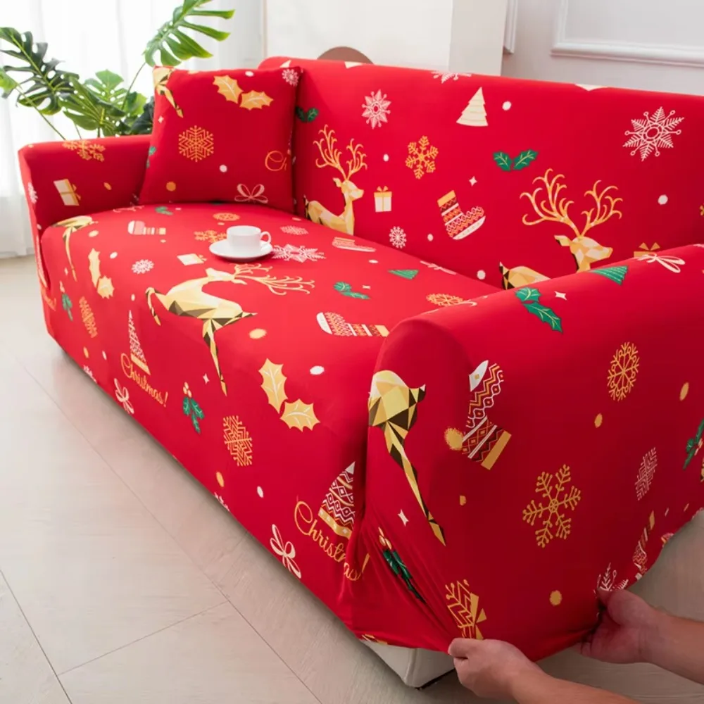 Elastic Christmas Sofa Cover Scratch-Proof Red Couch Protector Nonslip Dirt-resistant Furniture Protector All-season