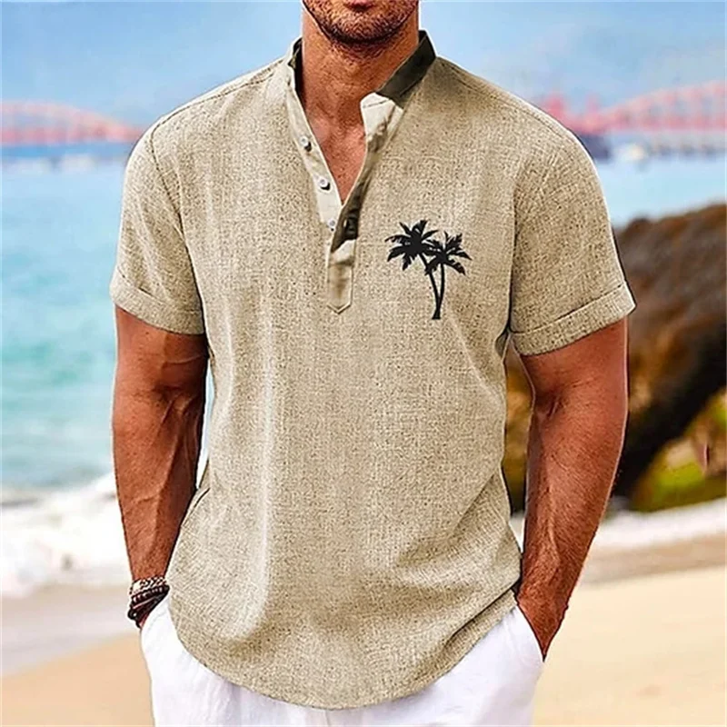 Anchor 3D Printed Henley Shirts Men\'s Fashion Vintage Oversized Button Stand Collar Short Sleeve T Shirt Tees Tops Man Clothing