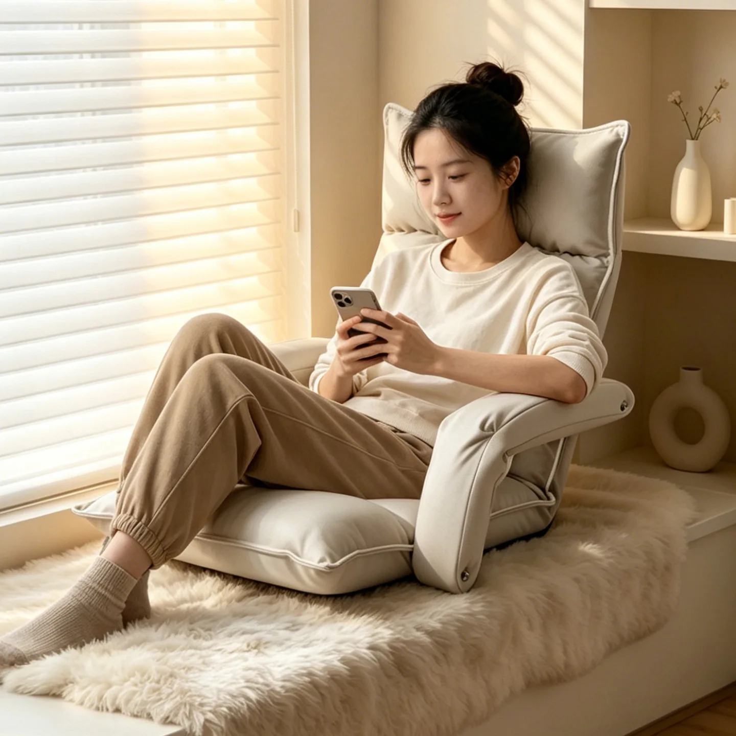 Light luxury lazy sofa chair, technological cloth armchair, tatami single sofa chair, multi adjustable leisure backrest chair
