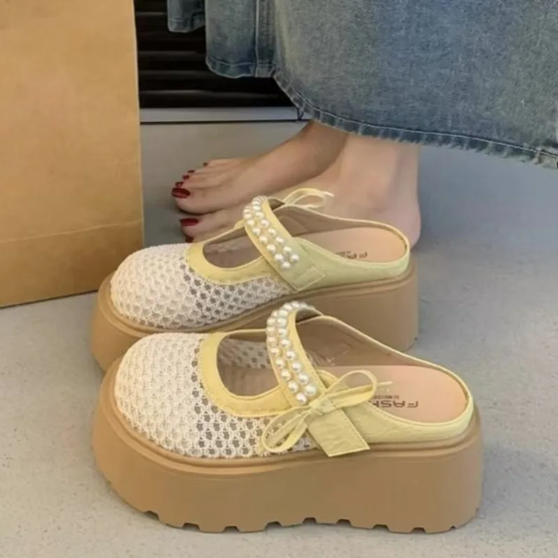 

Женские плетеные уличные тапочки на толстой подошве, новые летние тапочки Baotou на платформе, сандалии на платформе