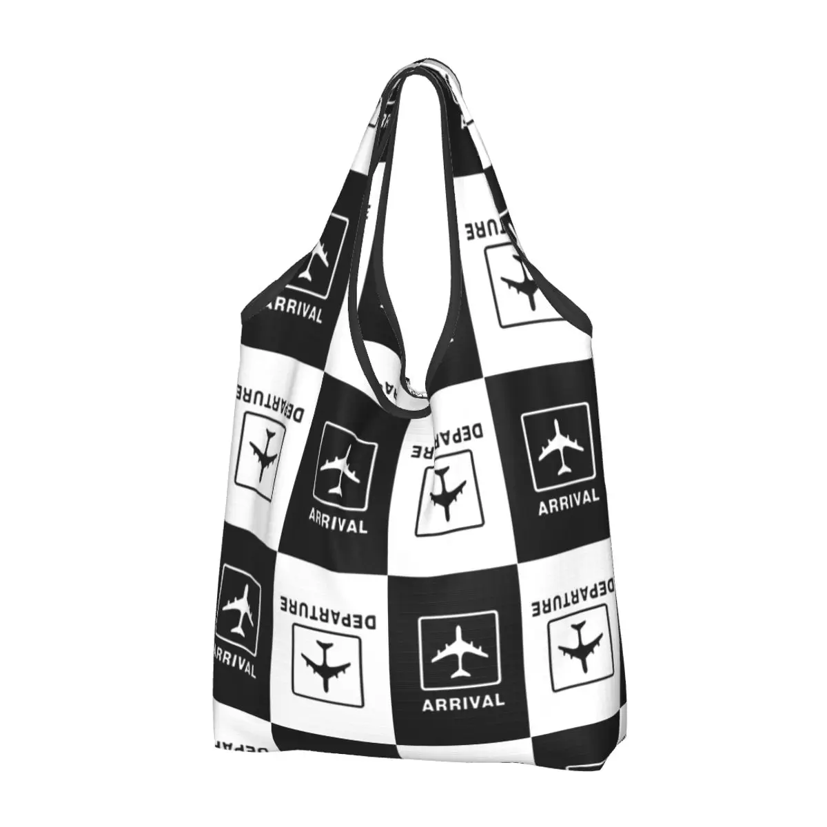 Cute Printing Aviation Airplane Departures Arrivals Tote Shopping Bag Portable Shopper Shoulder Aviator Pilot Plane Handbag