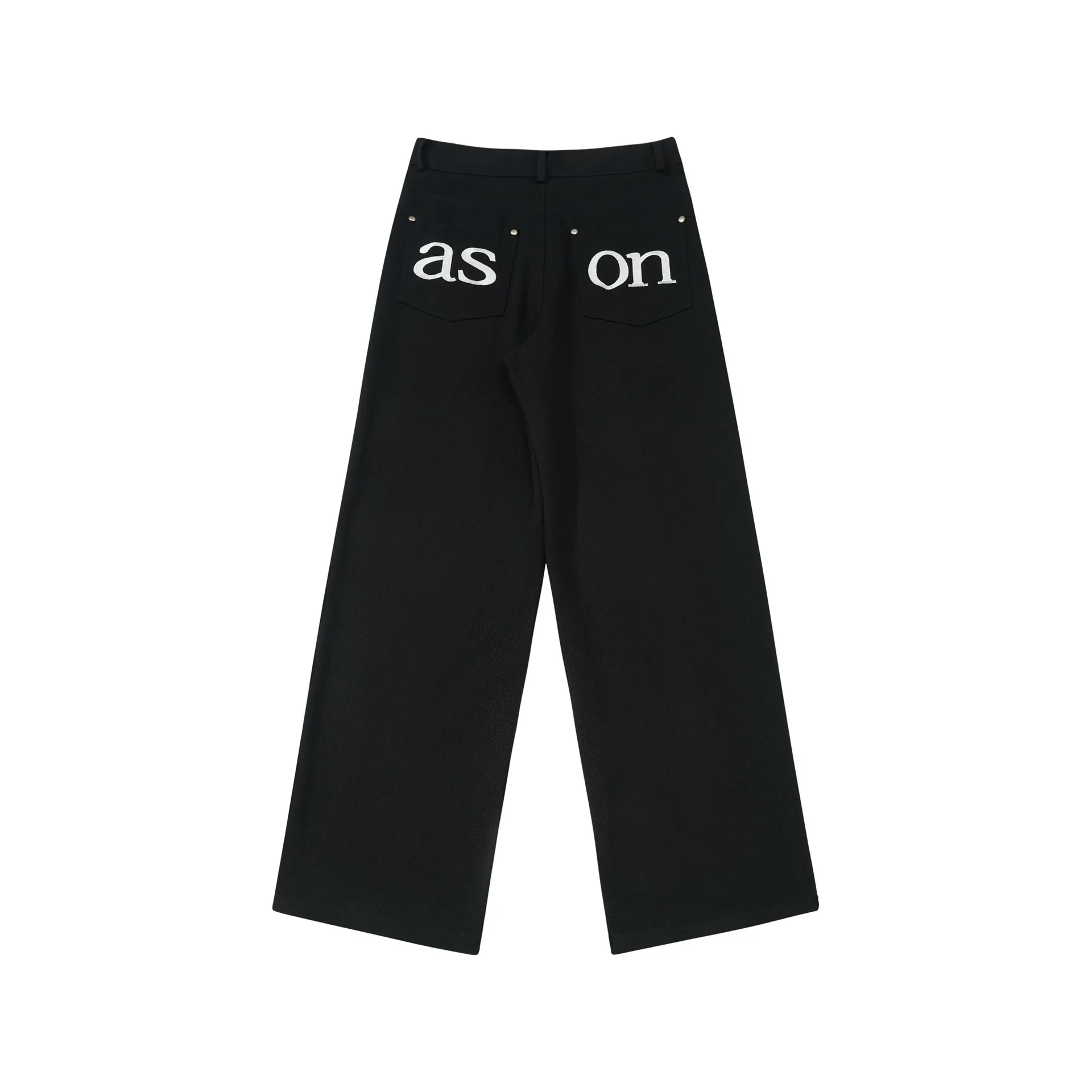 Ason Back Letter Embroidered Jeans Loose Straight Leg Slimming High-Waisted Wide-Leg Korean-Style Long Pants for Women
