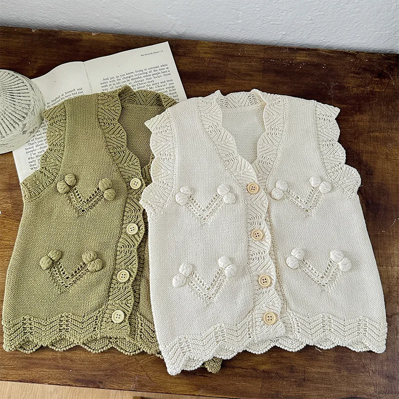 2025 Spring Autumn New Baby Clothes Infant Girls Cotton Knitted Vest Sweet Girl's Versatile Sleeveless Cardigan 0-3y Toddler Top