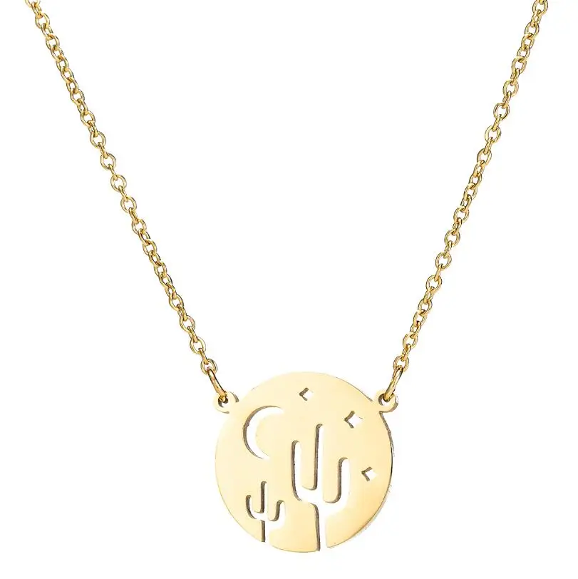 Simple Cactus Necklace Stainless Steel Fashion Jewelry Cute Desert Plant Pendant