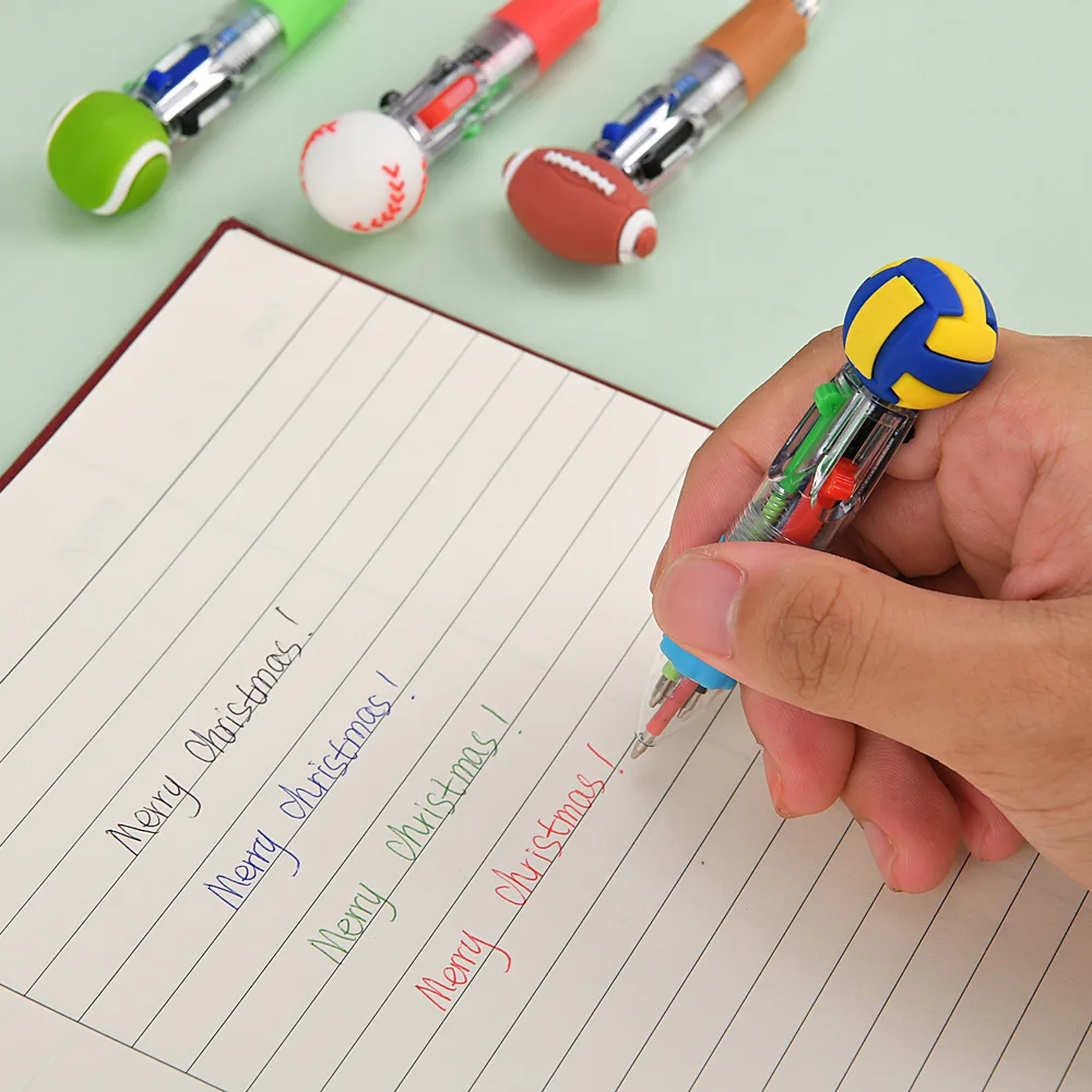12 Pcs Cute Football Basketball Rugby Styling Four-Color Ballpoint Pen Cartoon Multi-Color Mini Hand Account  Ball Pens