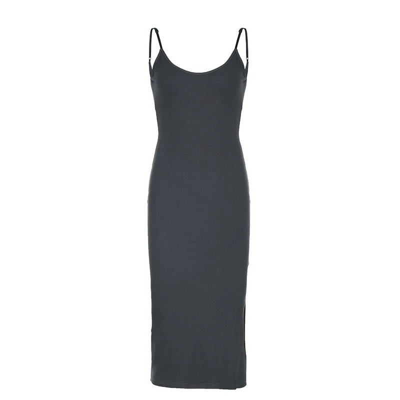 BIIKPIIK-Vestido esportivo esportivo para mulheres, ajuste justo, alça de espaguete sem costas, ventilação sexy, vestido casual de malha sólida, roupas básicas de fitness, básico