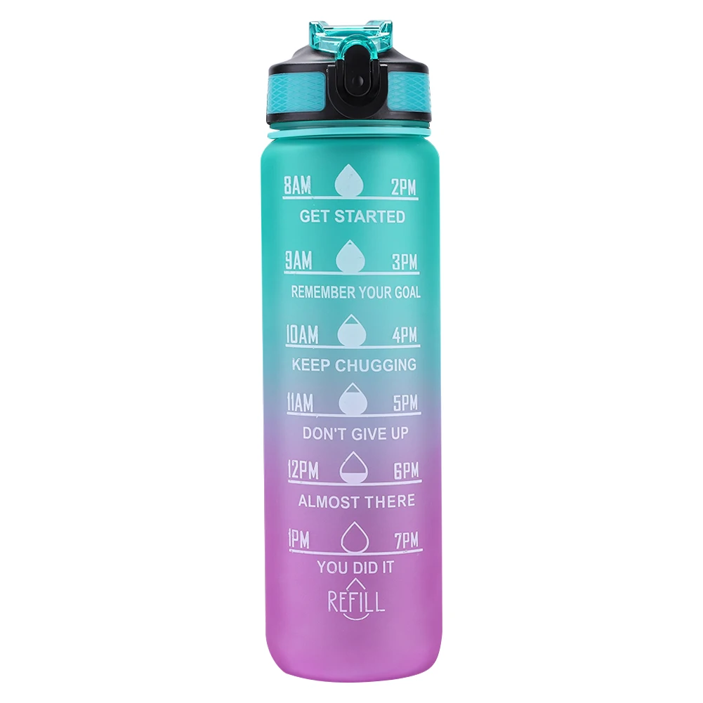 1000ml Sports Water Bottle Leakproof Straw Water Bottle BPA-Free Portable Drinking Cup with Time Scale for Fitness Cycling