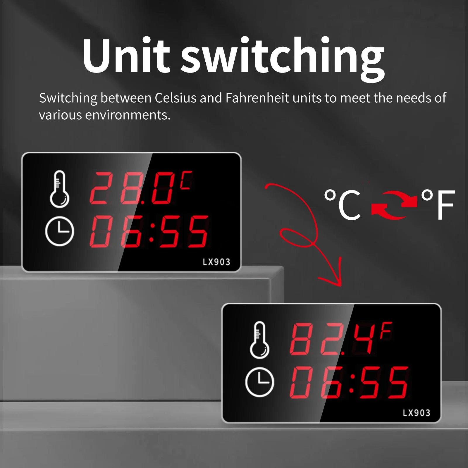 Imagem -06 - Medidor de Temperatura Industrial de Grande Display Led Relógio com Sensor de Temperatura Embutido Sauna da Piscina e Banheiro Lx903