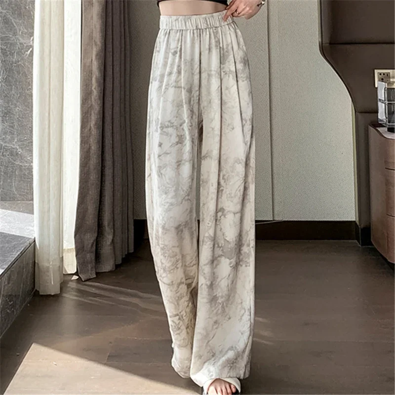 Seoulish Chinese Style Women\'s Pants Summer 2024 New High Waist Wide Leg Floral Printed Casual Loose Trousers Female