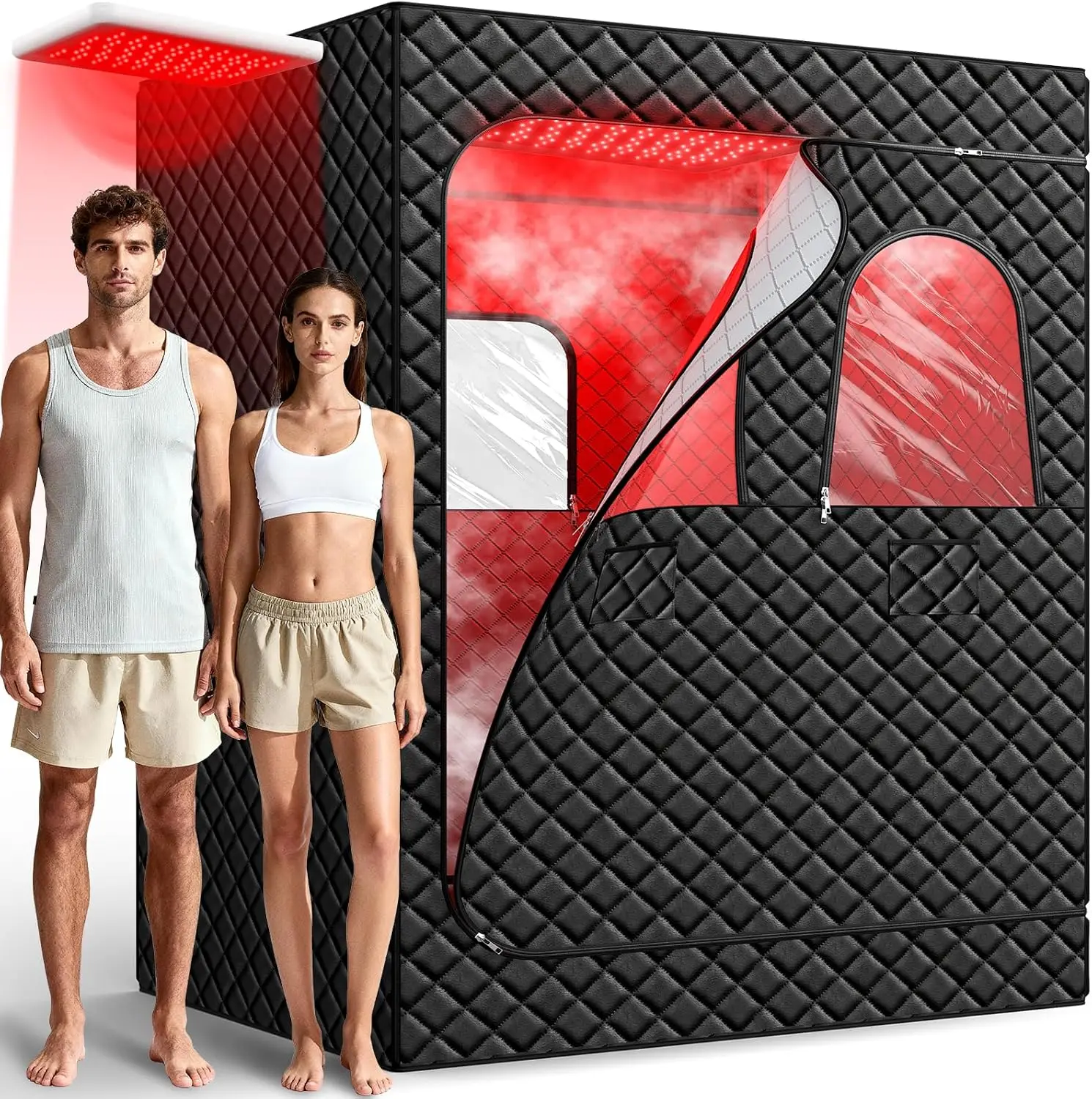 2 Person Infrared Sauna Box for Home, Portable Steam Sauna Room with 660nm&850nm Red Light Therapy Lamp, 5-Layer Waterproof, 2