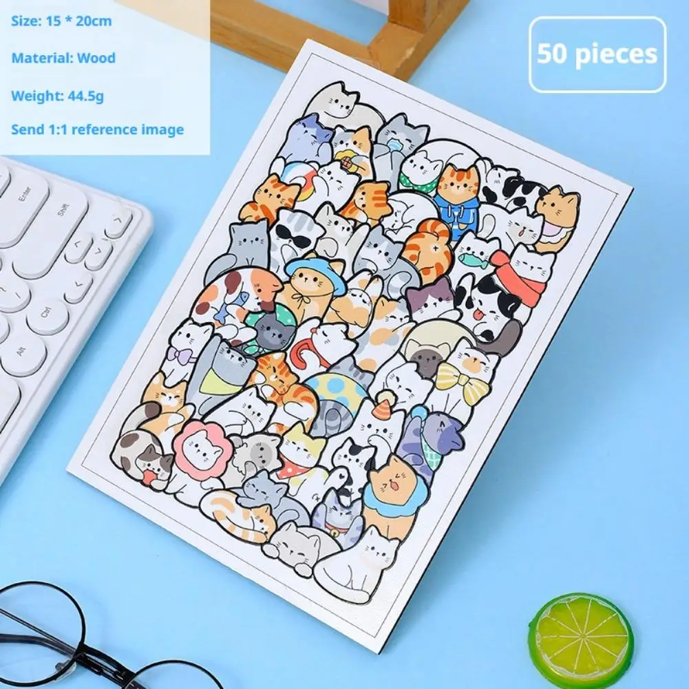 50 Stück Holz-Katzenpuzzles, Tier-Holzpuzzle, Stapelspielzeug, Lernpuzzle für Kinder, Jungen, Mädchen, Geschenke, Dekoration, Malerei – Detail 12