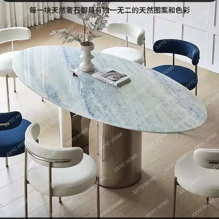 Water drop dining table stainless steel natural marble luxury stone oval dining table