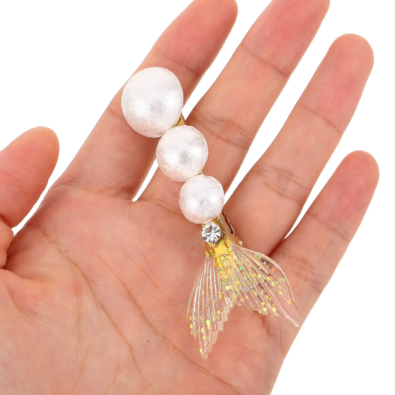 

6Pcs Pearl Hair Clip Salon Clips Mermaid Tail Rhinestone Fish Design Lightweight Comfortable Hair Accessories for Women Girls