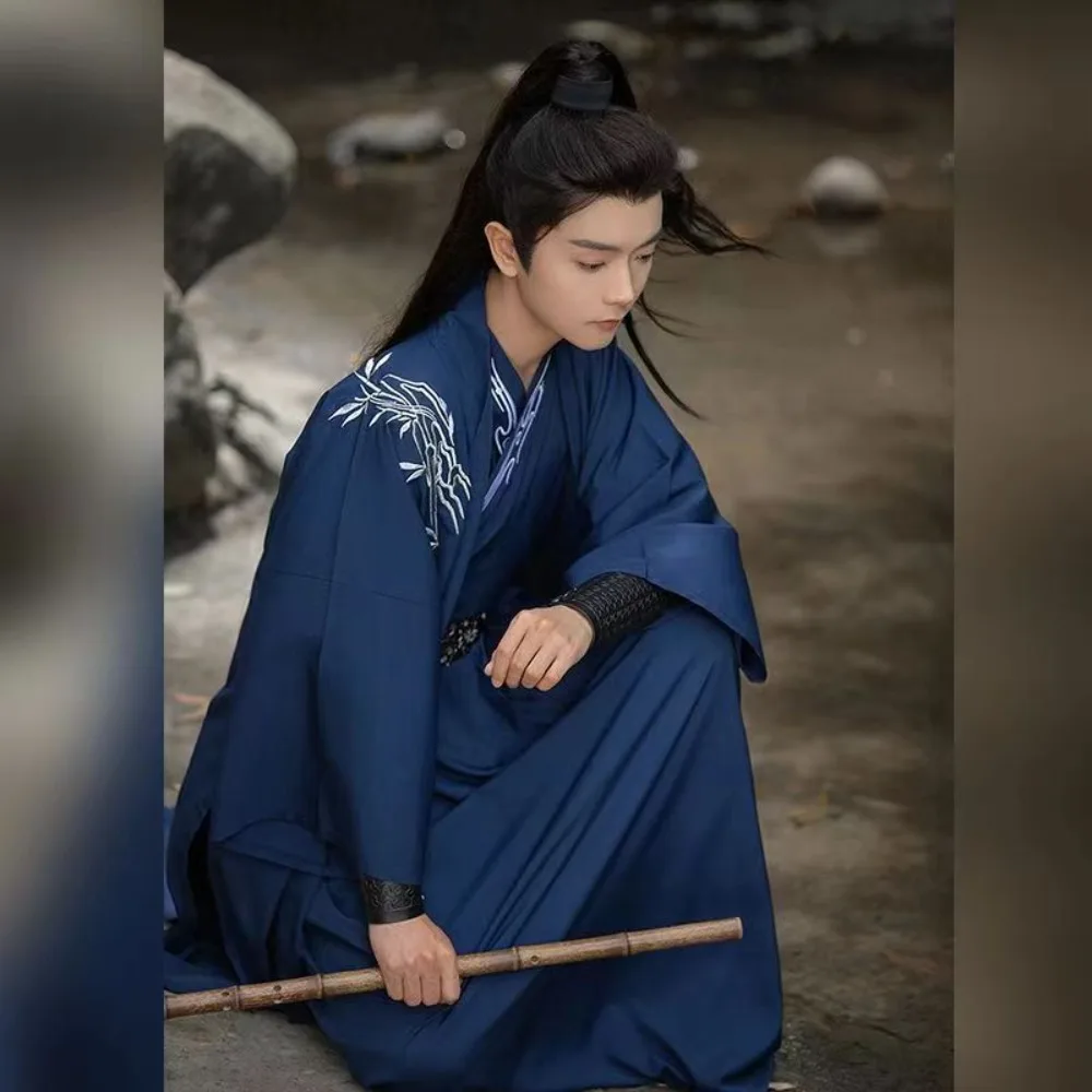 Hanfu Song Dynasty Outfits Men Black Blue Hanfu Men's Chinese Traditional Chinese Traditional Clothes for Men for Cosplay