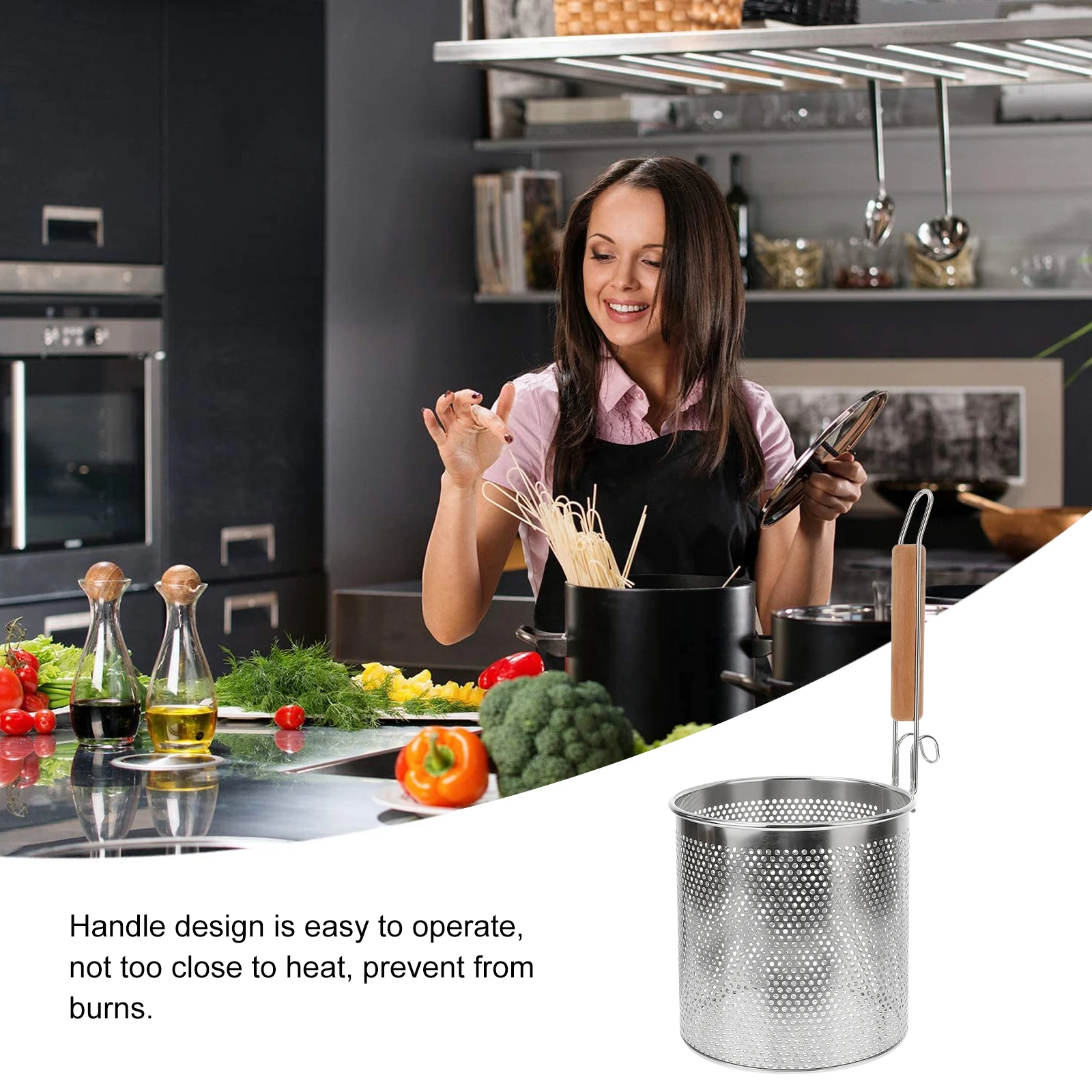 

1pc Colander Strainer Spoon Premium Wood Stainless Steel Kitchen Sieve Filter Hot Pot Fry Meat Vegetables Dumplings