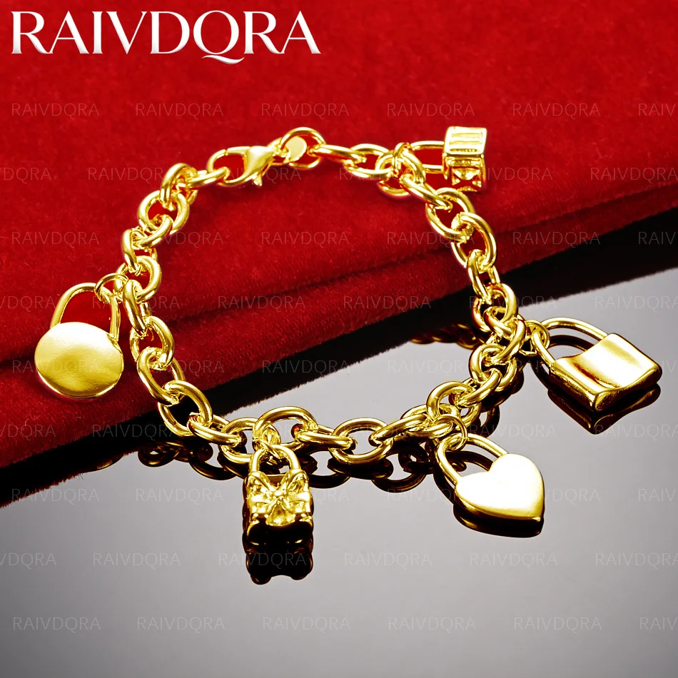 18K Gold Plated Heart Square Circular Roman Numeral Petal Lock Bracelet For Women's Fashion Jewelry Exquisite Gifts