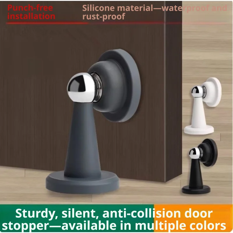 Ultra-Strong Magnetic Drill-Free Silicone Door Stopper, Wall-Mounted Anti-Collision Door Bumper for Bathroom Home Use