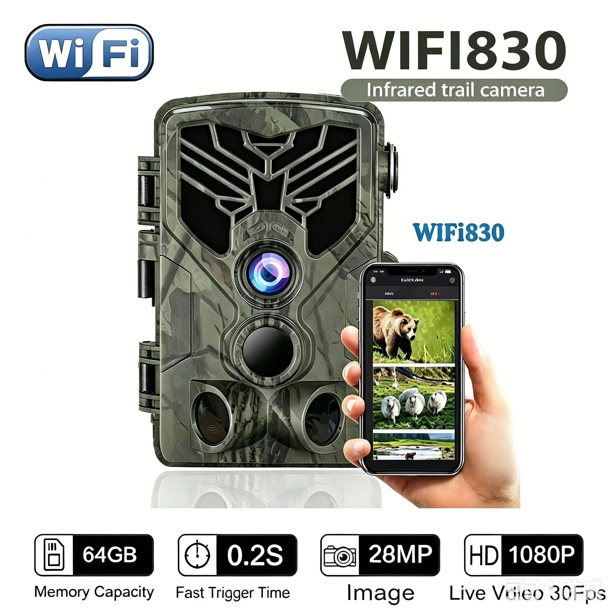 Trail Camera Wifi Bluetooth App Control - กล้องติดตามสัตว์ป่าแบบบลูทูธ ควบคุมผ่านแอพ WIFI ความละเอียด 24MP 1296P