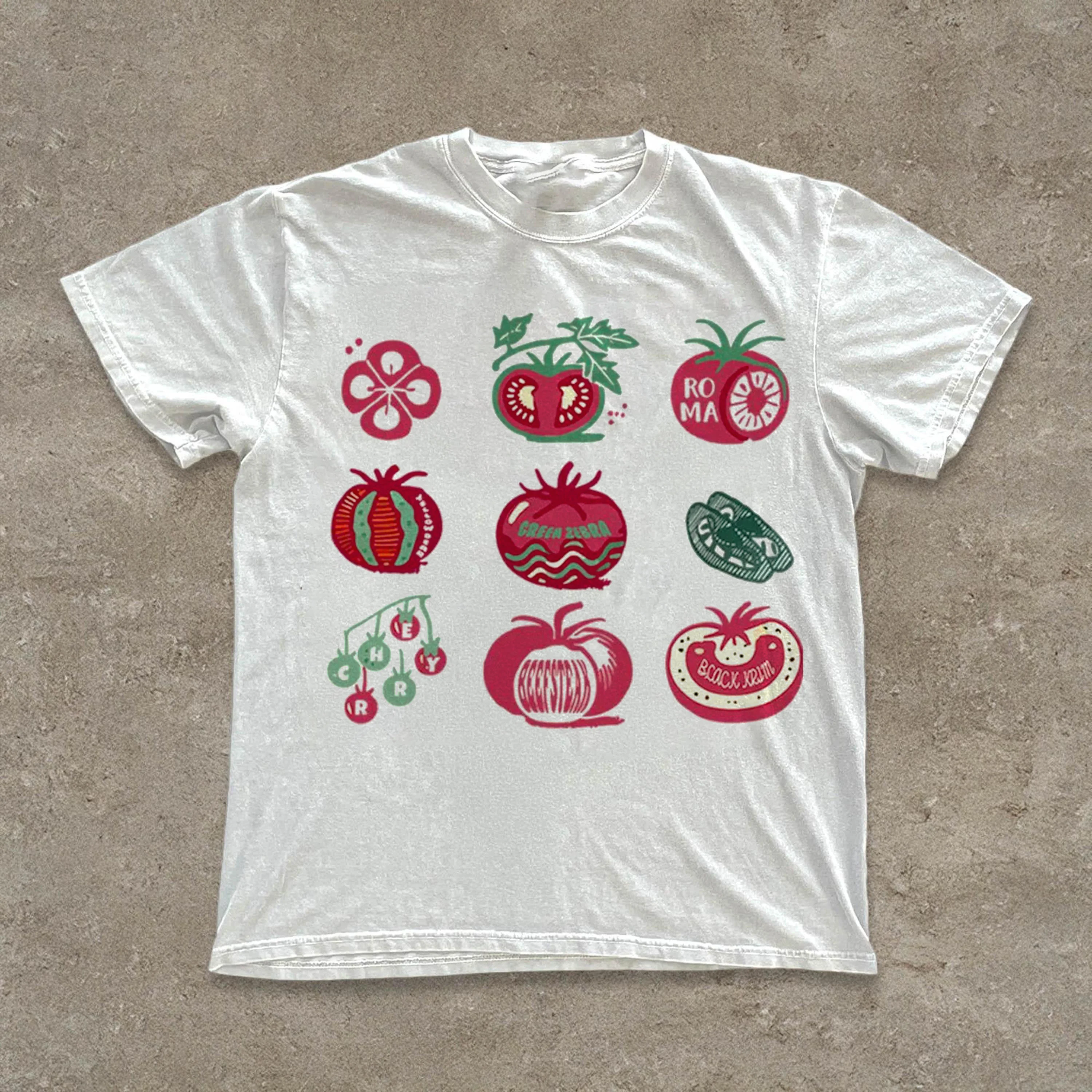 Tomato Vegetable Screen Sommer-Grafik-T-Shirt für Männer und Frauen, Baumwolle, kurzärmelig, lässiges Oberteil, Grafik-T-Shirt, Streetwear, Herrenbekleidung