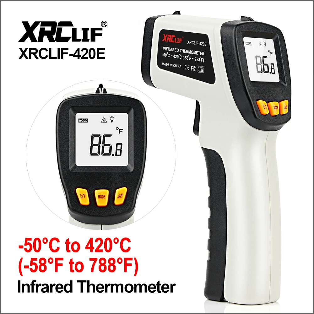 XRCLIF Non-contact Digital Laser Infrared Thermometer Gun High Low Temperature Alarm -58℉~1022℉ Pyrometer Temperature Meter