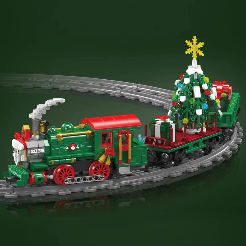 MOULD KING 12039 Remote Control Christmas Train Building Blocks Technology Buildable Diesel Locomotive Toys Set for Kids