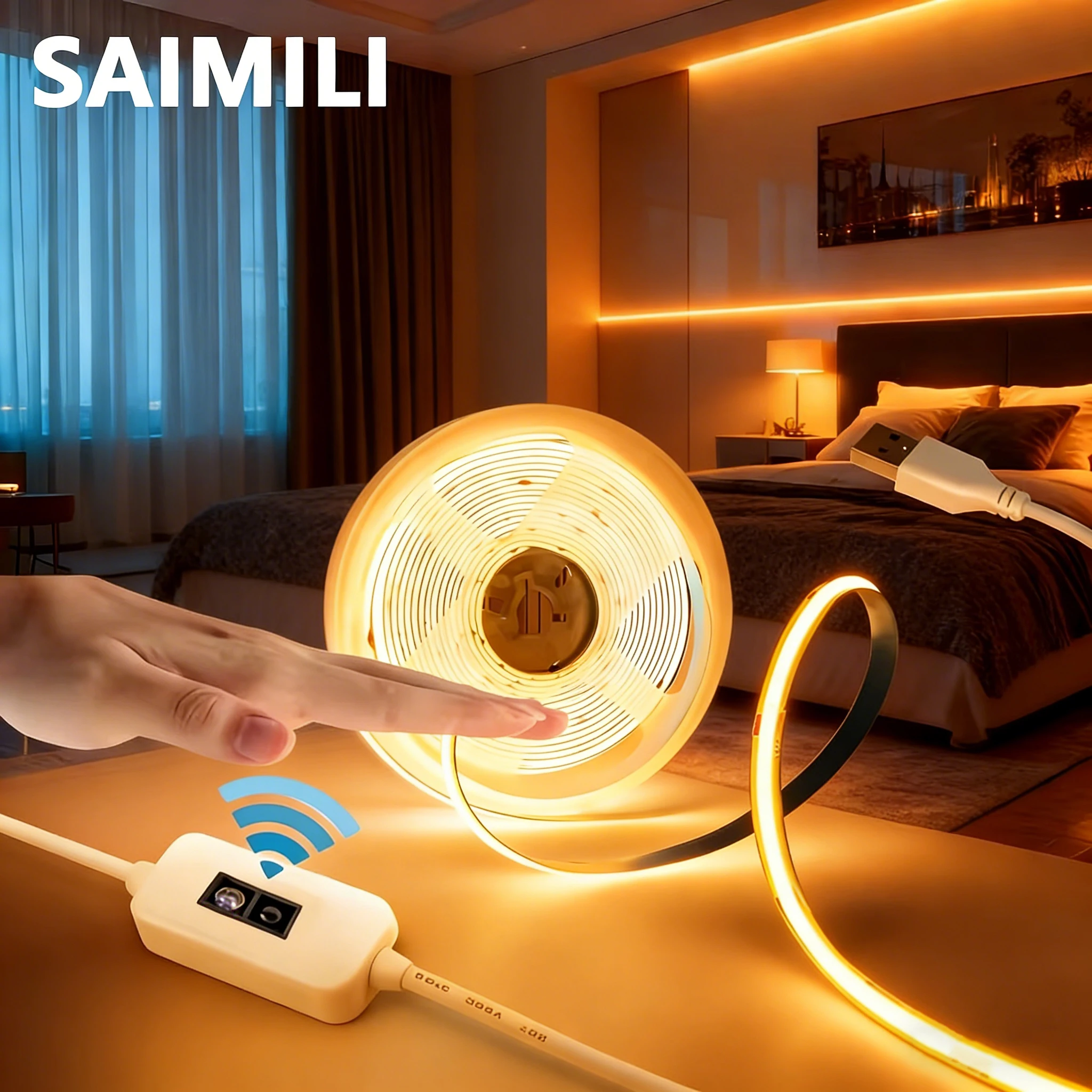 Motion Sensor USB COB LED Lights Strip 5V Dimmable 320LED/m Flexible Cabinet Kitchen Wardrobe TV Backlight LED Tape Lighting