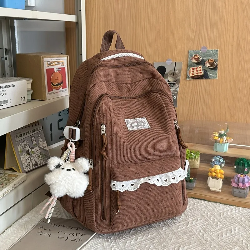 2026 Hot Sale Brand Versatile Bags for Women Fashion Corduroy Zipper Designer School Bags Solid Colors Youth Sweet Backpacks