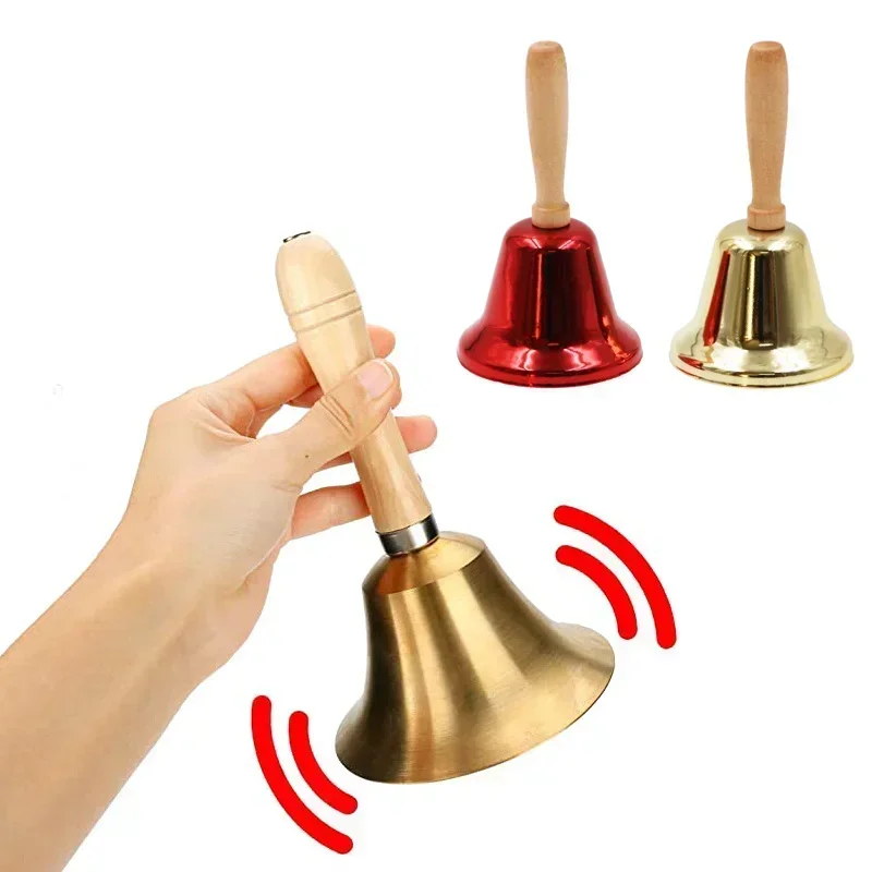 Festive Attention Christmas Hand Bell Wooden Handle Kindergarten Kids Christmas Jingle Ring Xmas Decorations Christmas Bells