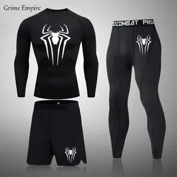 Conjunto de compresión de manga larga/corta para hombre, Top de gimnasio, pantalones de Fitness y pantalones cortos atléticos, conjunto de protección contra sarpullido de secado rápido