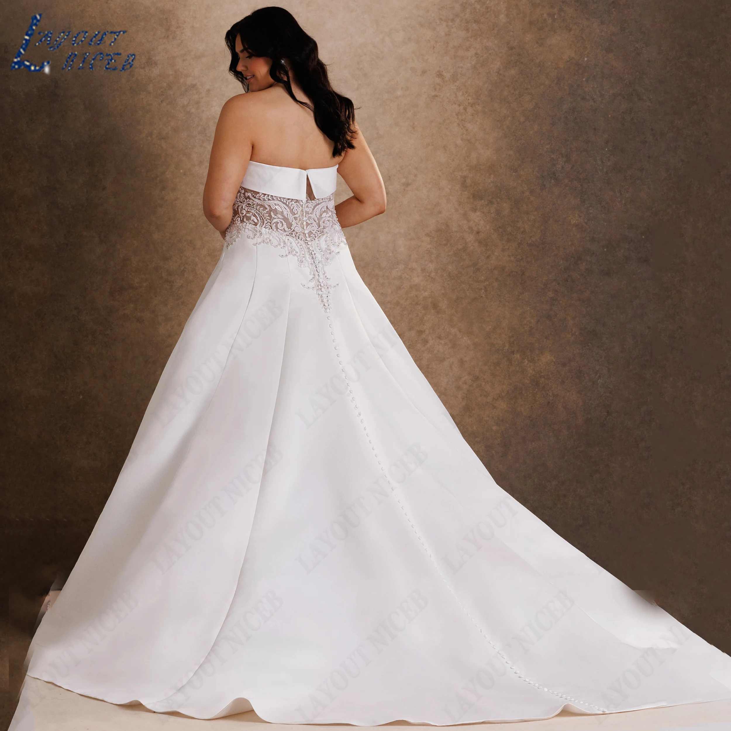LAYOUT NICEB Customized Satin Plus Size Wedding Dress Strapless A Line Bridal Gown Beaded Applique Formal Bride Dresses Elegant