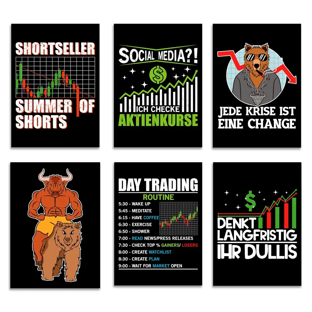Bull vs Bear Stock Market Motivational Posters and Prints Office Home Decor Canvas Art Stock Market Trader Gifts