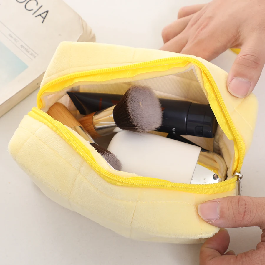 Cute Plush Makeup Bag Large Capacity Fluffy Cosmetic Bag Cow Print Zipper Toiletry Storage Pouch Soft Travel Make Up Organizer B