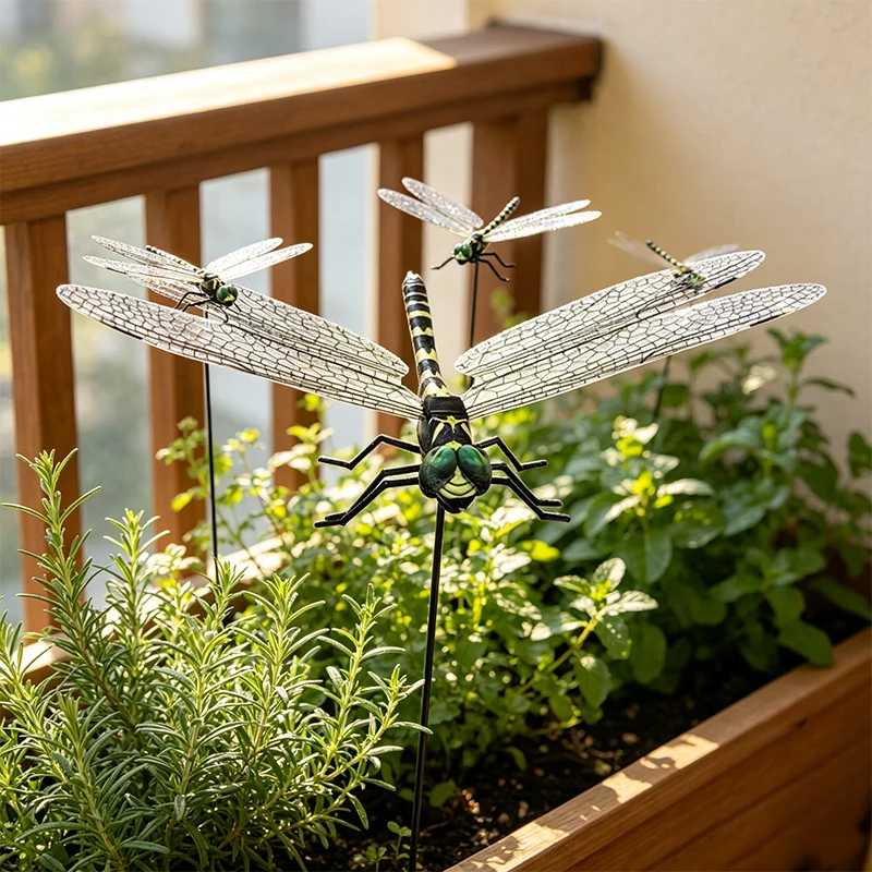 3/9pcs Realistic Artificial Dragonfly Garden Stakes, Black Yellow Dragonfly Plant Pick Ornaments, Fake Insect Decor for Flower