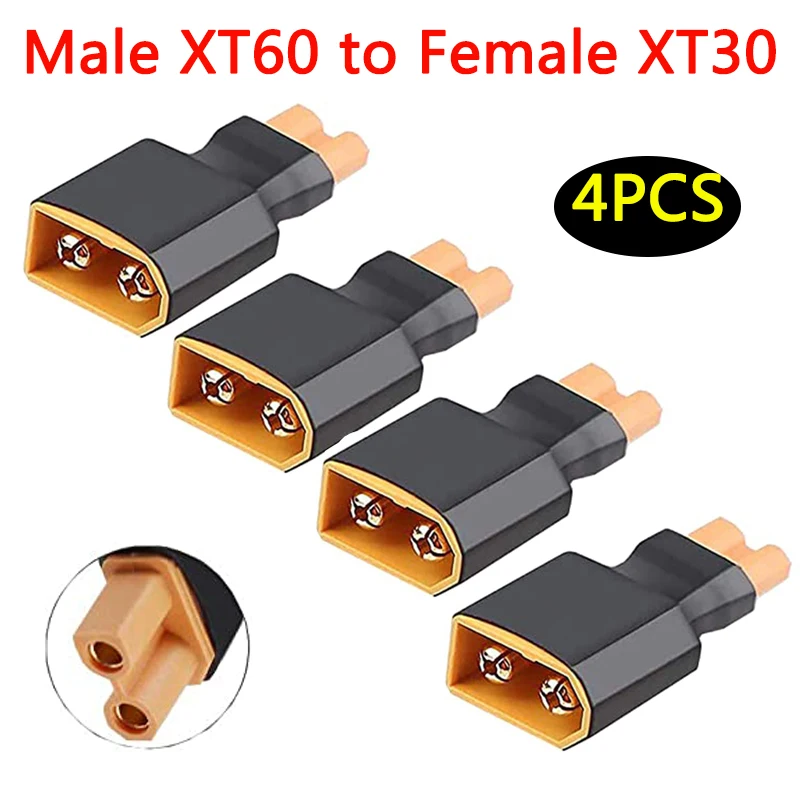 4Pcs XT60 to XT30 Plug Female Male Adapter Converter for FPV Drone RC Lipo NiMH Battery Charger ESC (2pcs Male XT60 to Female XT