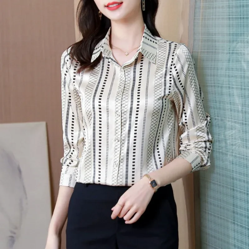 2025 New Autumn Women Satin Shirt Fashion Tops Long Sleeve Blouse Vintage Women's Elegant Blouses OL Womens Tops Female Clothing