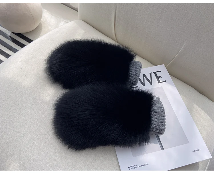 Real Fox Fur Gloves Knitted Women Mittens Winter Girls Fashion Fluffy Warm 100% Real Fox Fur Gloves