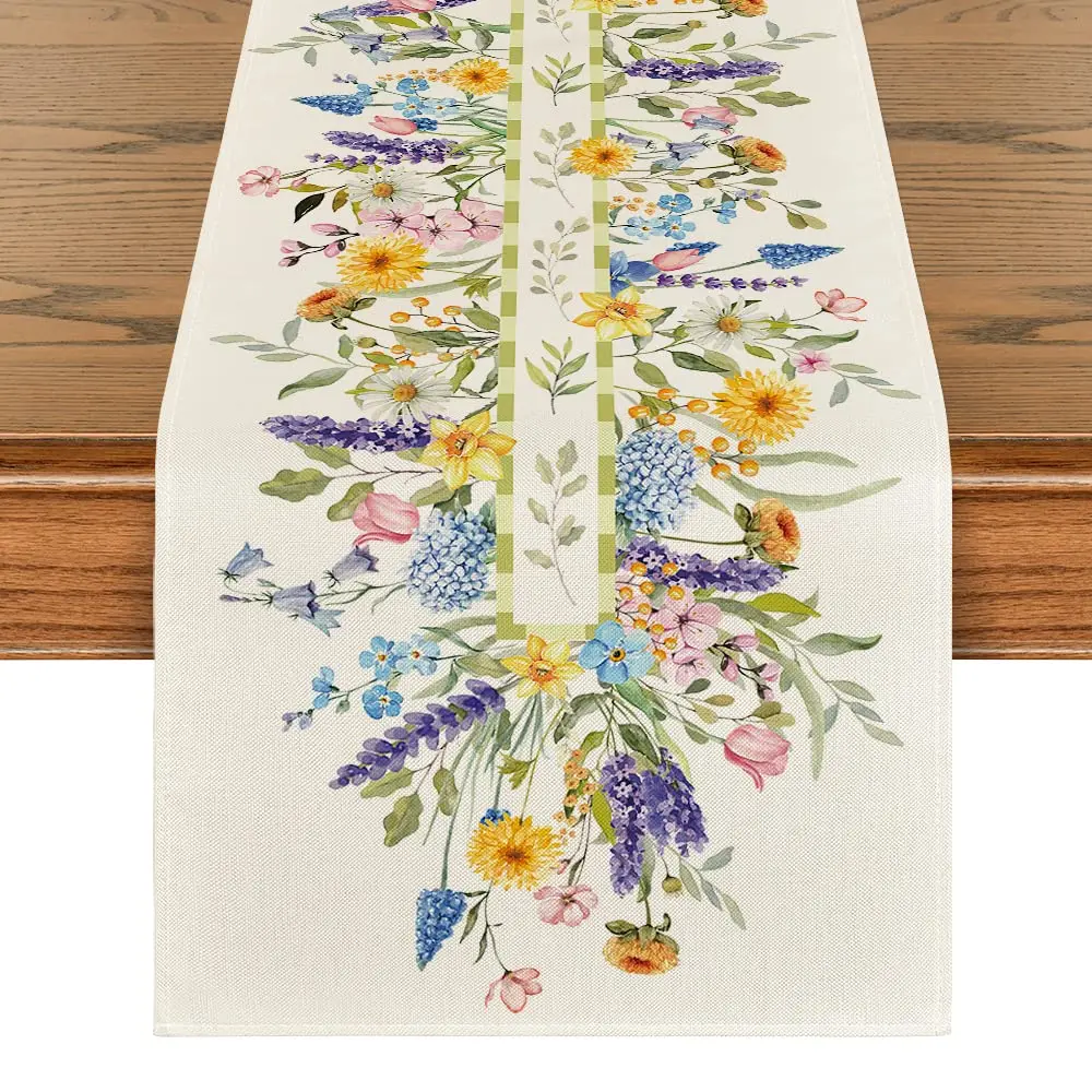 Summer Table Runner with Bloom Flowers, Florals, Lavender, Holiday, Kitchen, Dining Table Decor, Home Party, Indoor, 13x72 Inch