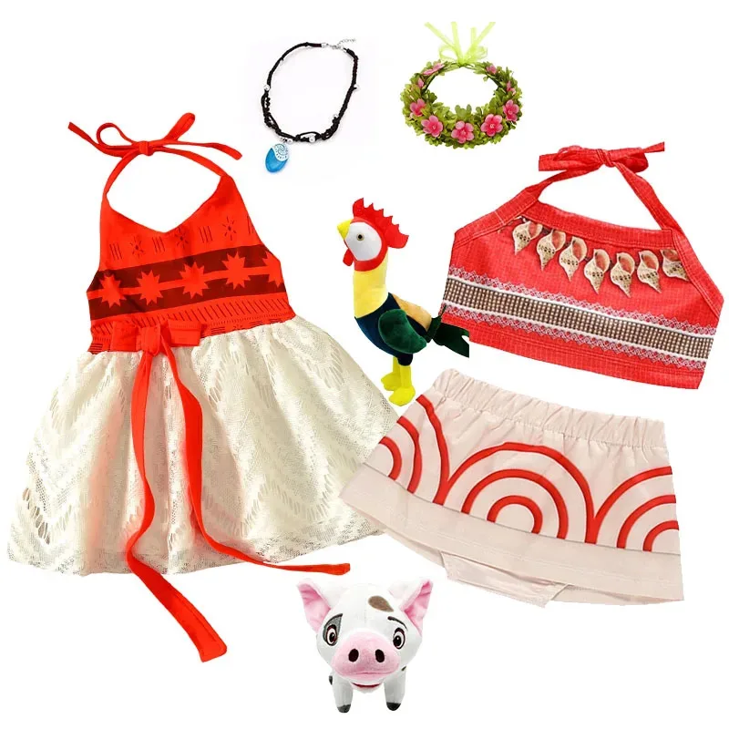 

Halloween Girls Little Moana Dress for Girl Beach Summer Thin Two Piece Outfit Carnival Costumes Party Princess Dress