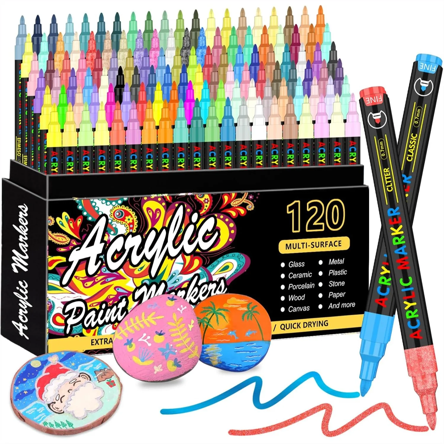 

120 Colors Acrylic Paint Markers Extra Fine Tip 0.7mm For Rock Painting Canvas Wood Ceramic Glass Quick-Dry